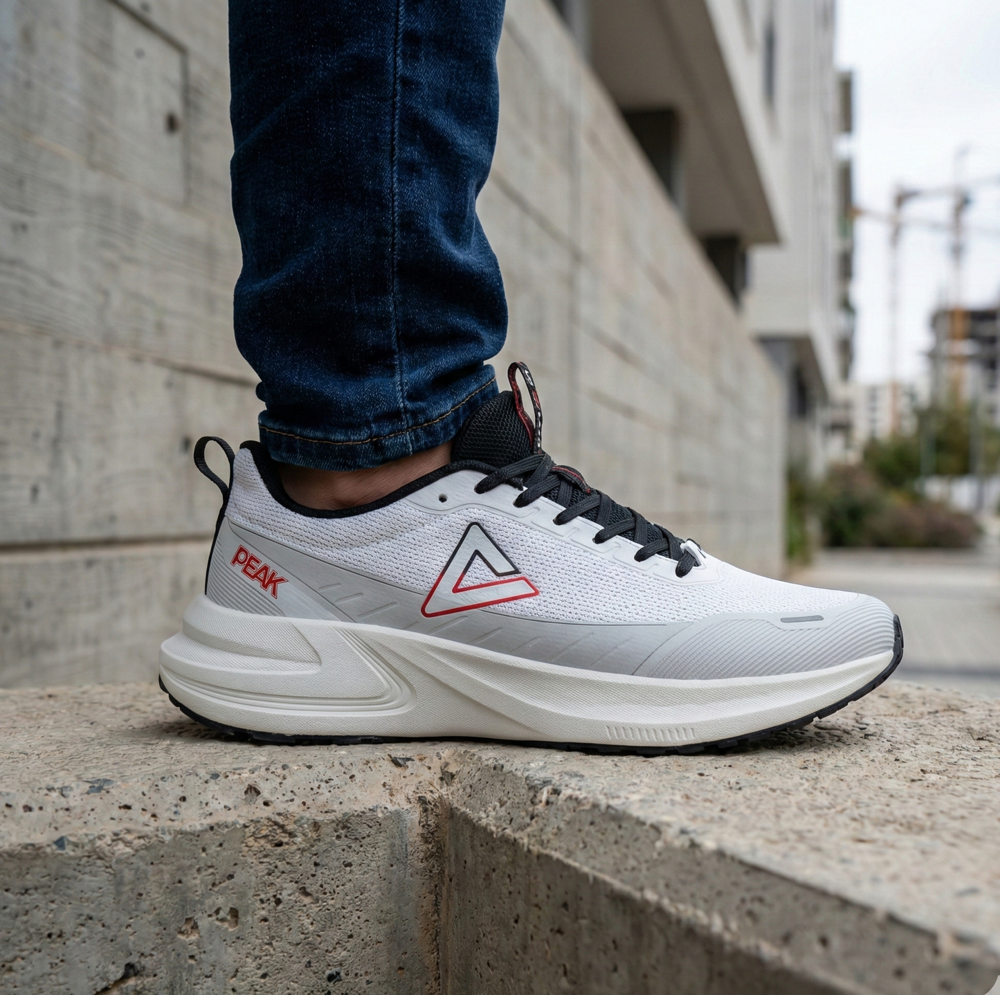 PEAK CUSHION RUNNING SHOES-LT.GREY/BLACK