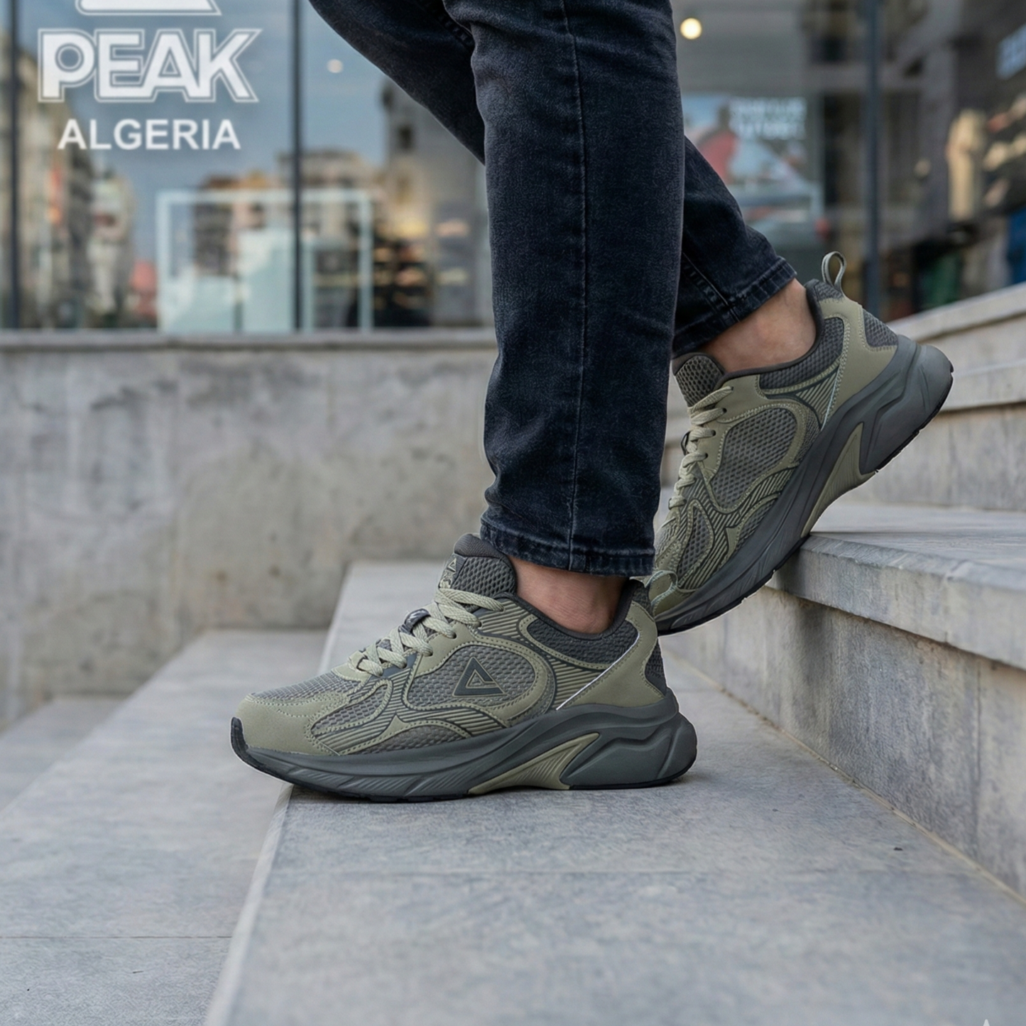 PEAK TRAINING RUNNING SHOES-ASPHALT GREEN/MAGNETIC GREY