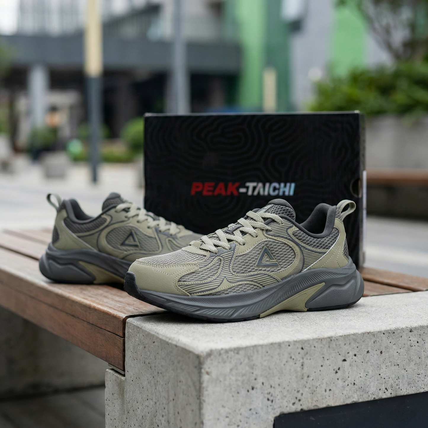 PEAK TRAINING RUNNING SHOES-ASPHALT GREEN/MAGNETIC GREY