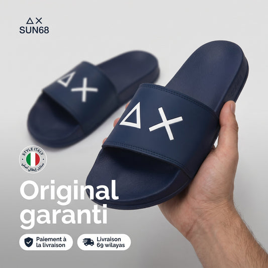 SUN68 Logo Navy Flip Flops